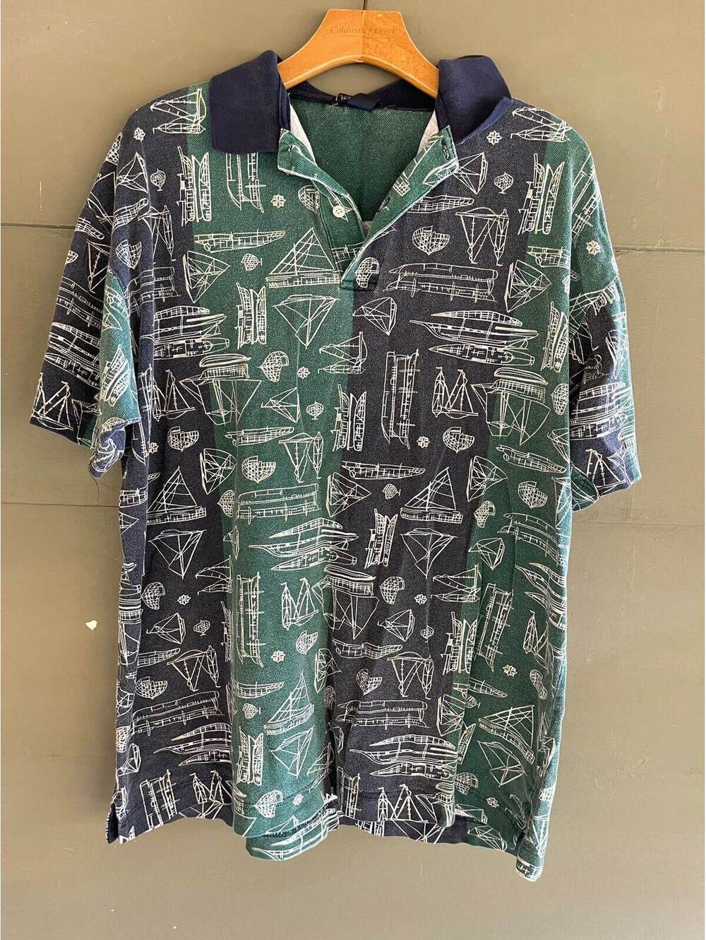 Men’s Vintage 90s preppy shirt with sailboats nautical preppy coastal Size XL